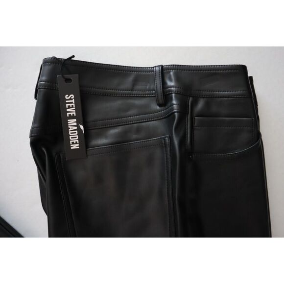 Steve Madden Women Sz 27 Black PU Leather Loren Mid-Rise Straight Leg Pants - Picture 9 of 11